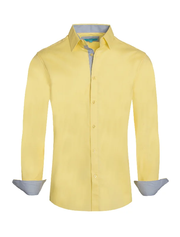 Yellow Solid Cotton-Stretch L/S Shirt (4020)